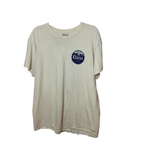 Coors Beer T-Shirt Sz L Two-Sided Cream Navy Graphic SOME PILLING**